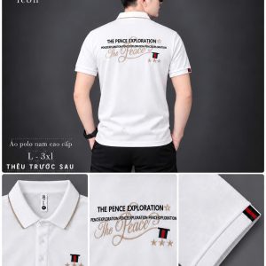 Áo thun nam cổ trụ giá sỉ 00019 - Trắng - xưởng sỉ Hoàng Hưng