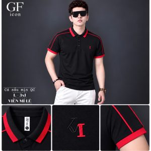 Áo thun nam cổ trụ giá sỉ 00020 - Đen - xưởng sỉ Hoàng Hưng