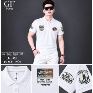 Áo thun nam cổ trụ giá sỉ 00021 - Trắng - xưởng sỉ Hoàng Hưng