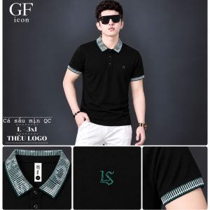 Áo thun nam cổ trụ giá sỉ 00034 - Đen - xưởng sỉ Hoàng Hưng
