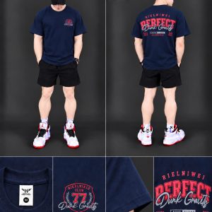 Áo thun nam phom rộng – in nổi chữ Perfect (Navy) - xưởng sỉ Hoàng Hưng