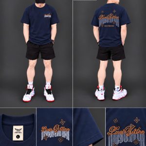 Áo thun nam phom rộng – thêu nổi chữ vàng đồng (Navy) - xưởng sỉ Hoàng Hưng