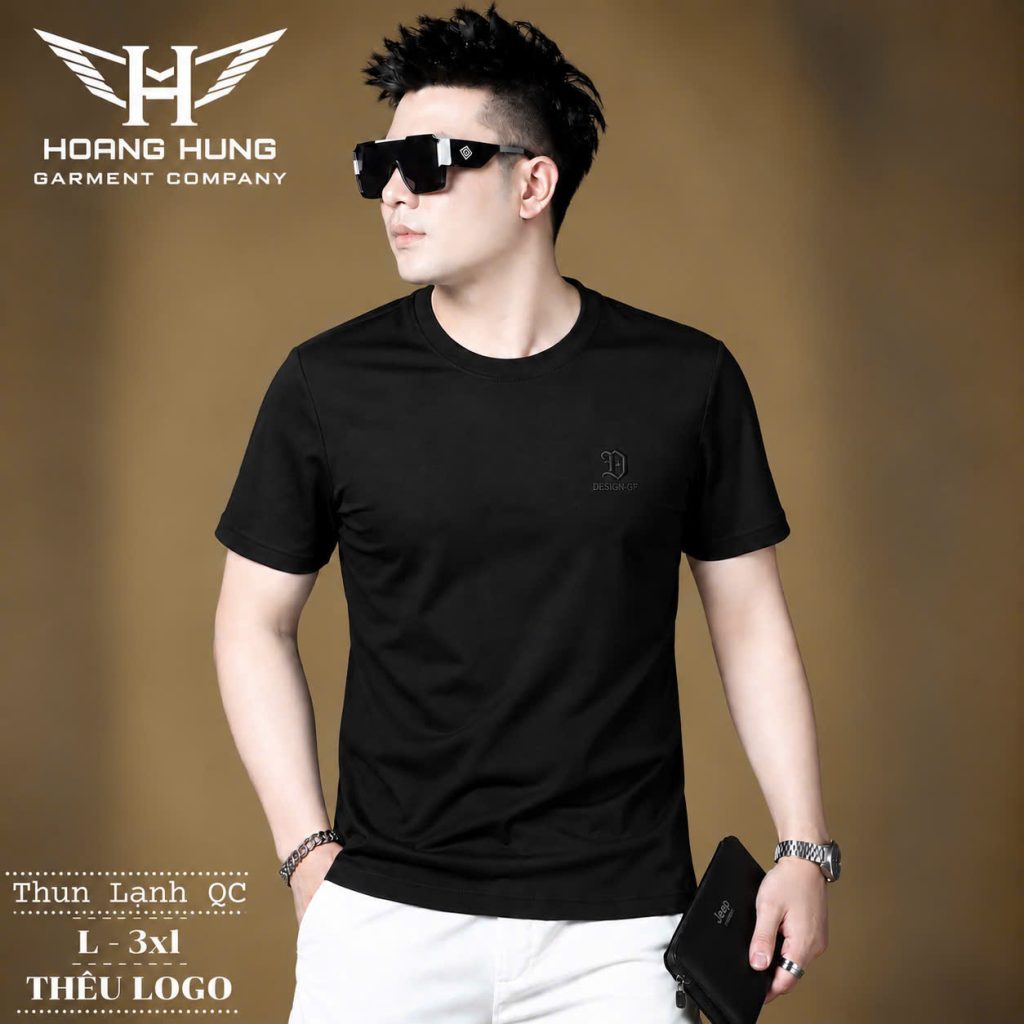 Áo cổ tròn GF ICON đen thun lạnh thêu logo DESIGN-GF