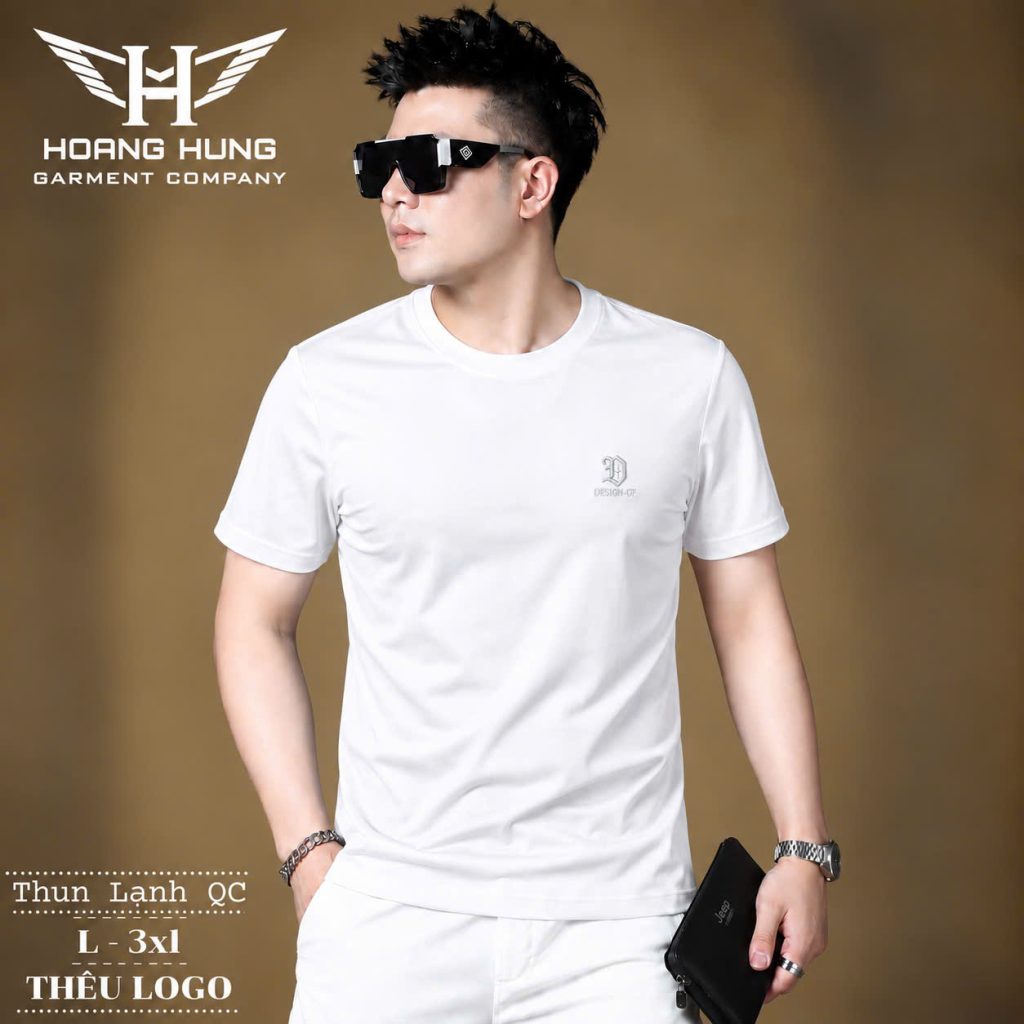 Áo cổ tròn GF ICON trắng thun lạnh thêu logo DESIGN-GF