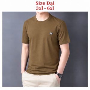 Áo thun nam cổ tròn QC – size đại gắn tem logo vuông ngực trái (Nâu) - xưởng sỉ Hoàng Hưng