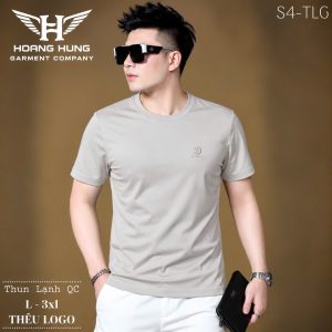 Áo thun nam cổ tròn QC – thêu logo chữ D nhỏ ngực trái (Be) - xưởng sỉ Hoàng Hưng