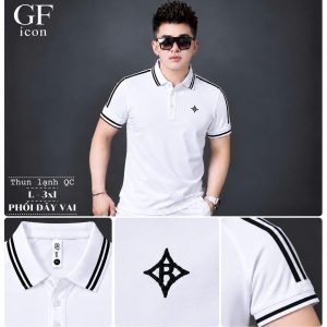 Áo thun nam cổ trụ giá sỉ 00025 – phối dây vai, logo ngôi sao ngực (Trắng) - xưởng sỉ Hoàng Hưng