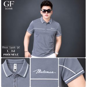 Áo thun nam cổ trụ giá sỉ 00061 – phối mí lé ngang ngực, thêu chữ ký (Xám) - xưởng sỉ Hoàng Hưng