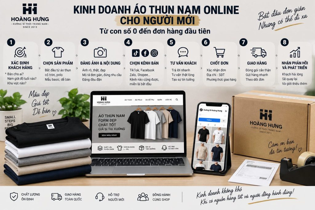 Mở shop áo thun nam cho người mới – Xưởng Sỉ Hoàng Hưng