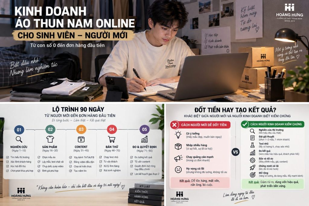Sinh viên kinh doanh online áo thun nam – lộ trình 90 ngày